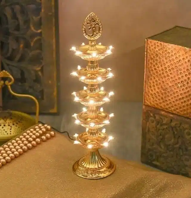 5 Layer Electric Diya for Home Temple (Pack of 2) (Gold)