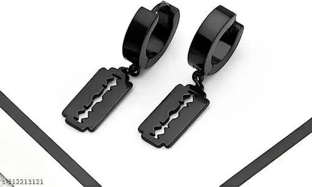 Hinged Earrings for Men (Black, Set of 1)