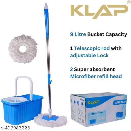 Plastic Bucket Spin Mop Set (Blue)