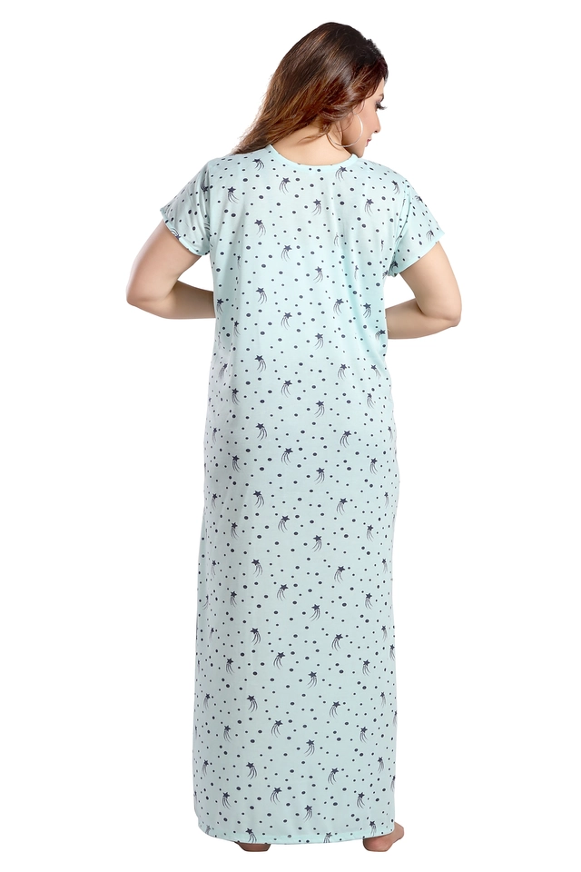 Hosiery Printed Nightdress for Women (Sky Blue, M)