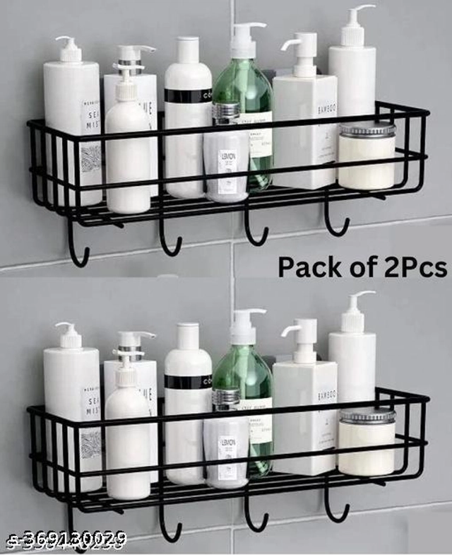 Stainless Steel Bathroom Shelves (Black, Pack of 2)