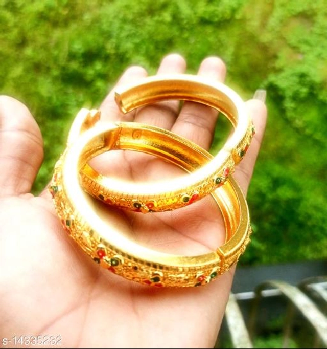 Brass Gold Plated Bangles for Women (Multicolor, 2.4) (Pack of 2)