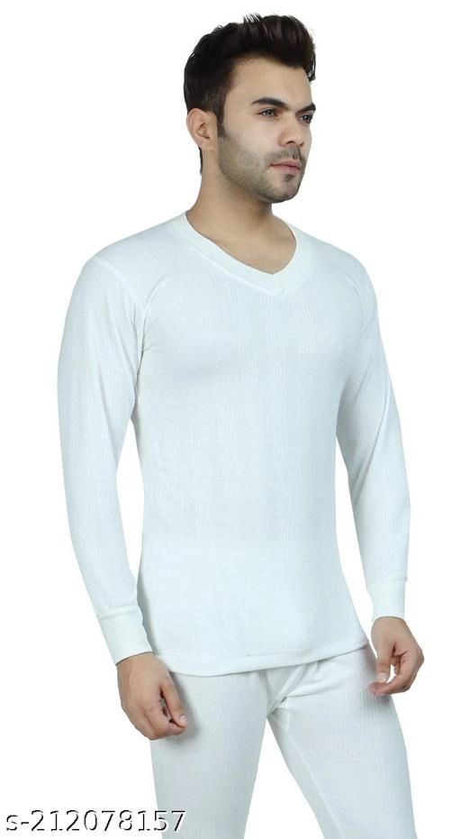 Cotton Blend Thermal Topwear for Men (White, M)