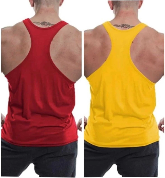 Cotton Blend Printed Gym Vest for Men (Red & Yellow, M) (Pack of 2)