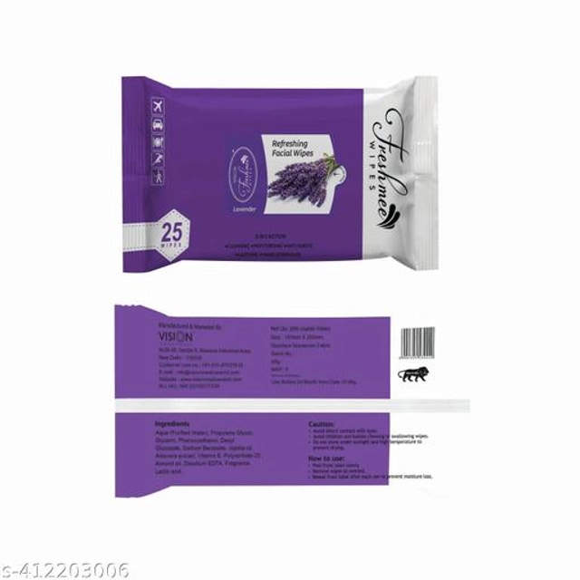 Fresh Mee Lavender (25 Pcs) Cleansing Face Wipes (Pack of 1)