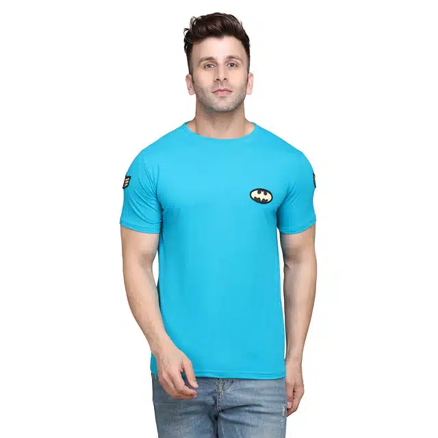 Men Solid Round Neck T-shirt (Sky Blue, M) (RSC-25)