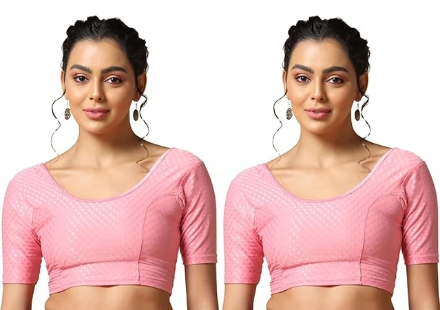 Lycra Solid Stretchable Stitched Blouse for Women (Baby Pink, 30) (Pack of 2)