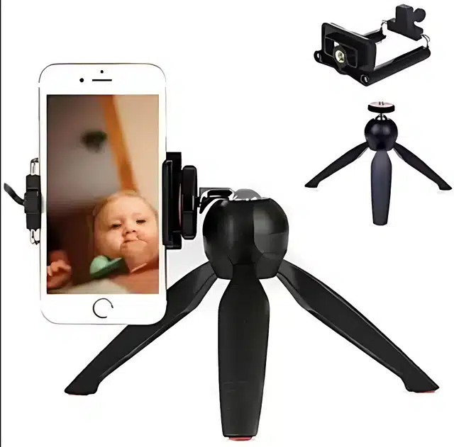 Mini Tripod for Mobile Phone with Phone Mount (Black, 10 inches)