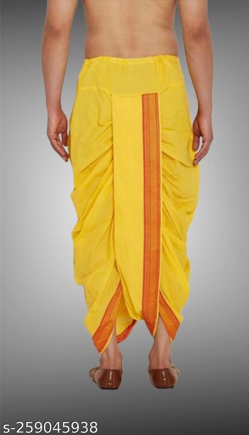 Cotton Silk Solid Dhoti for Boys (Free Size, Yellow)