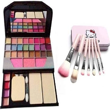 Combo of Premium Eye Shadow Palette with 7 Pcs Makeup Brushes (Multicolor, Set of 8)