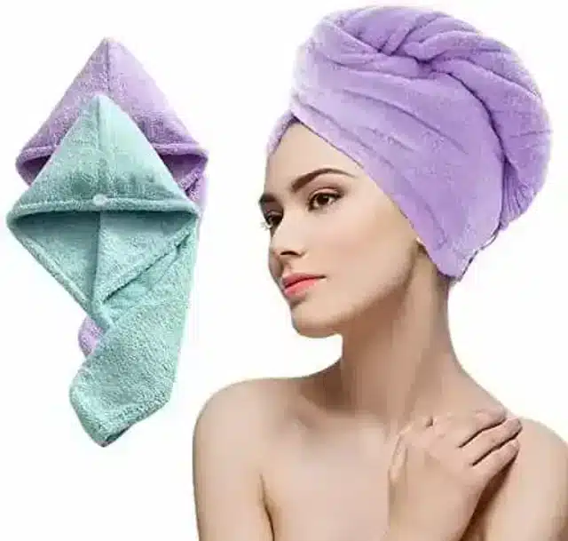 K Kudos Cotton Quick Absorbent Hair Drying Towel Wrap For Women (Pack Of 2, Multicolor)