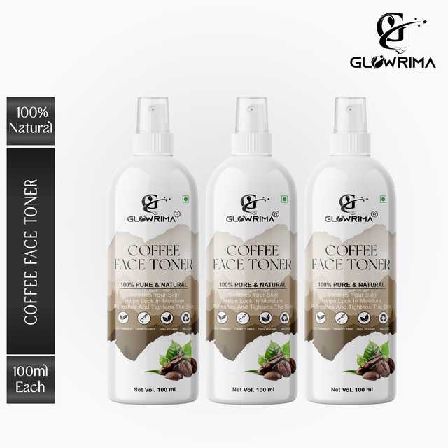 Glowrima 100% Natural Coffee Toner For Cleansing & Refreshing Skin Pore Tightening Toner With Spray (100 ml, Pack Of 3) (G-1459)