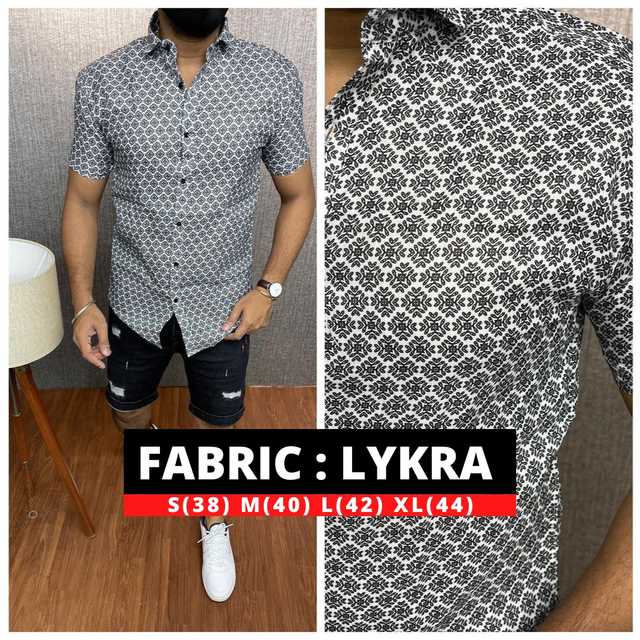 Exclusive Printed Lycra Short Sleeve Shirt (White, XXL) (I-48)