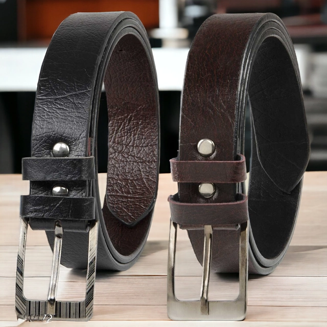 PU Leather Belt for Men (Pack of 2) (Multicolor, 38)