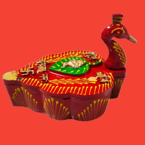 Plastic 4 Section Peacock Shape Meenakari Designed Kumkum Box (Multicolor)