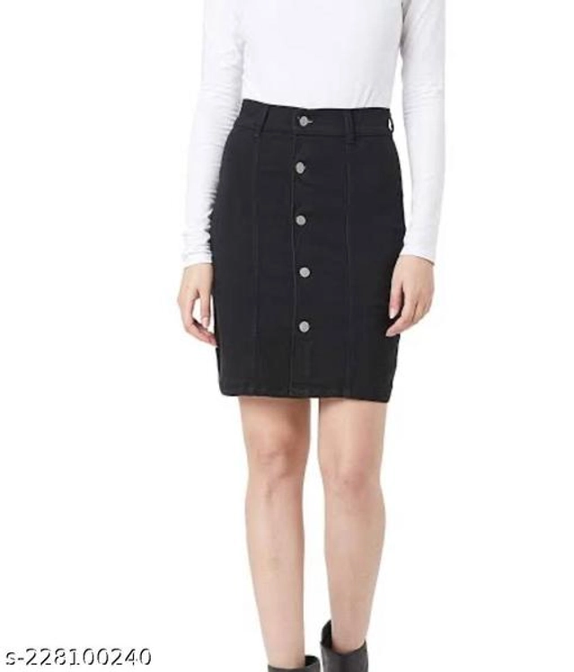 Cotton Blend Skirts for Women (Black, 28)