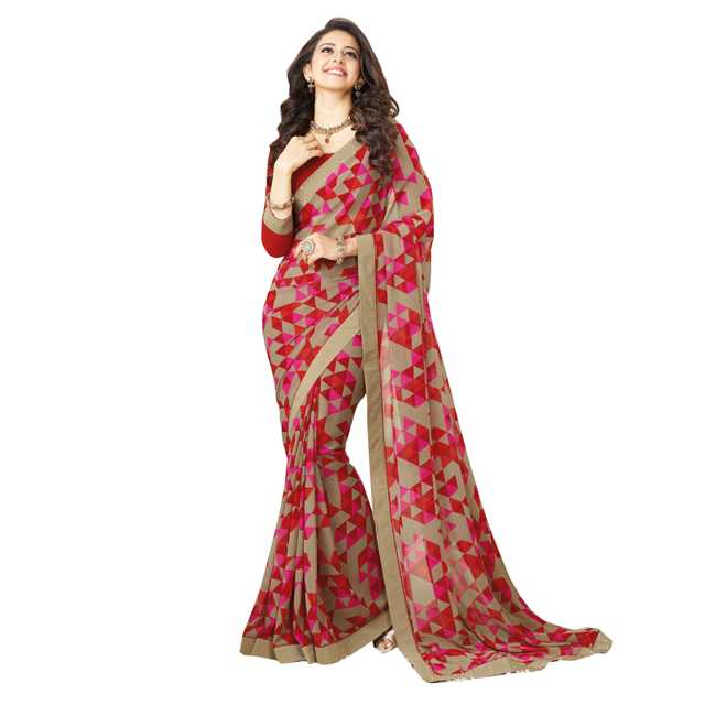 Catchy Forever Georgette Saree With Blouse (Multicolor, 5.5 m) (CF-579)