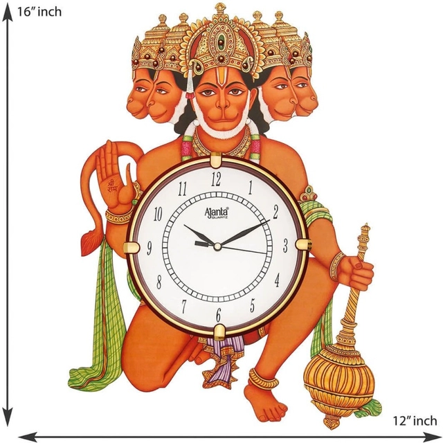 AJANTA Analog Hanuman With Glass Wall Clock (Multicolor) (35x35 cm) (Pack Of 1)