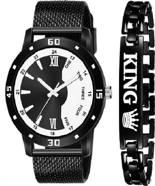 Elegant Collection Stylish PU Belt Watch & Bracelet (Black, Pack Of 2) (EC_004)