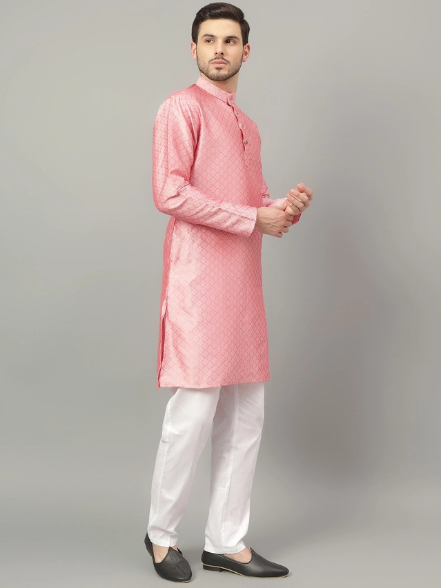 Jacquard Solid Kurta with Pant for Men (Pink, S)