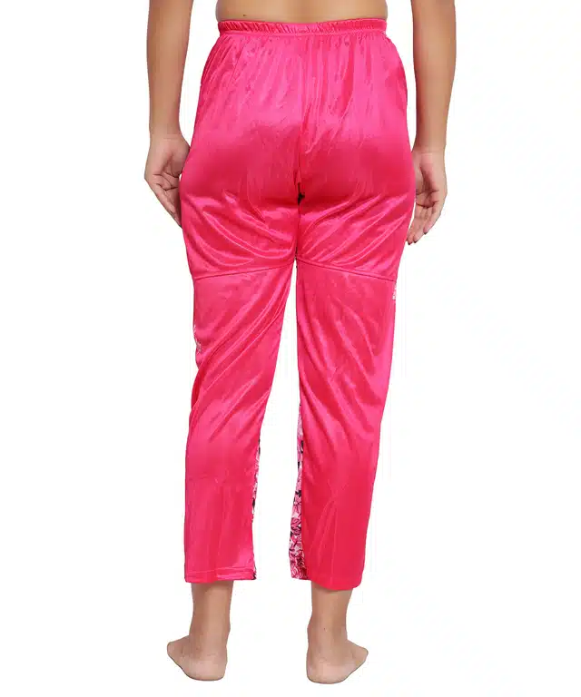 Satin Printed Pyjama for Women (Pink, S)