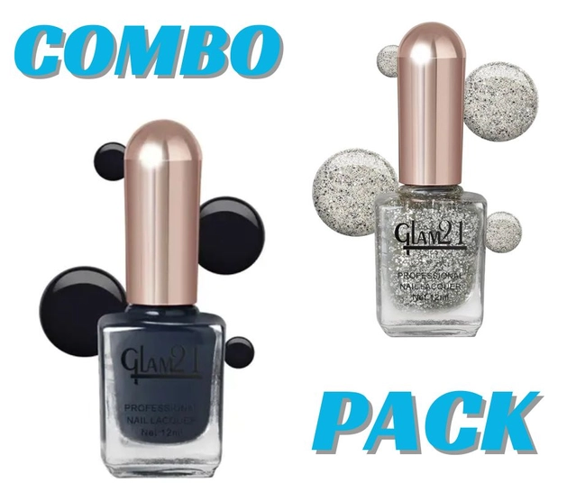 Glam21 Nail Polish (Black & Silver, Pack of 2)