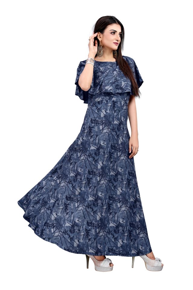 Fit and Flare Gown for womens (Blue, XL) (NE17)