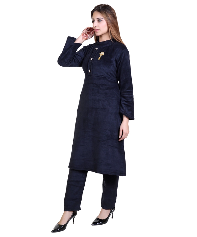 Super Soft Solid Kurti with Pant for Women (Black, XXL)