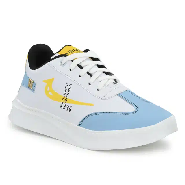 Men's Lace Up Casual Sneakers (White & Blue, 7) (JF-147)