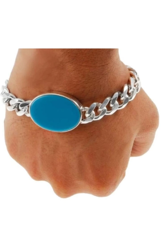 Alloy Chain Bracelet for Men (Silver & Sky Blue, Pack of 2)