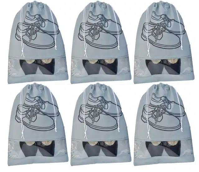 Non-Woven Printed Shoe Pouch (Silver, Pack of 6)