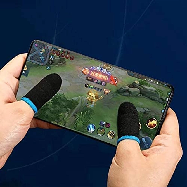 Microfiber Anti-Slip Mobile Gaming Finger Sleeves (Black & Blue, Set of 2)