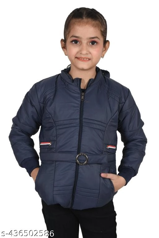 Nylon Jacket for Girls (Navy Blue, 1-2 Years)