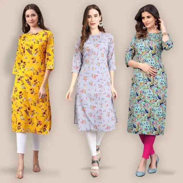 Women Crepe Printed Kurta (Pack Of 3) (Multicolor, S) (SD-525)