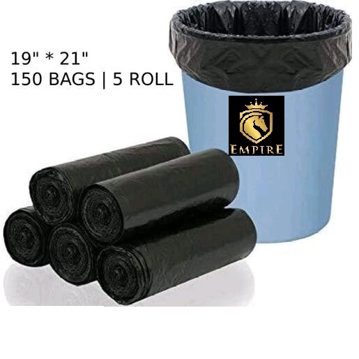 Disposable Garbage Bags (Black, 19x21 inches) (30 Pcs in 1 Roll, Pack of 5 Rolls)