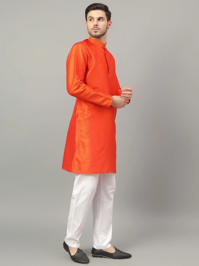 Jacquard Solid Kurta with Pant for Men (Coral, S)