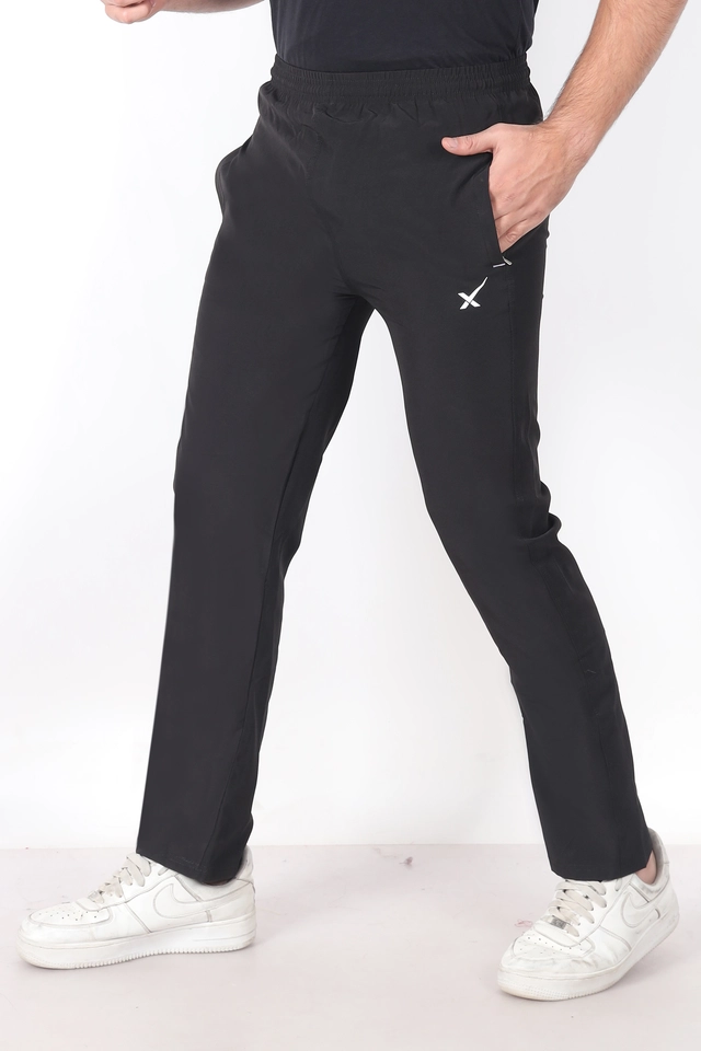 Cotton Blend Slim Fit Trackpants for Men (Black, L)