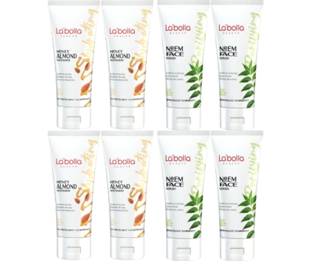 Combo of Labolia Beaute 4 Pcs Almond Honey & 4 Pcs Neem Face Washes (50 ml, Set of 8)