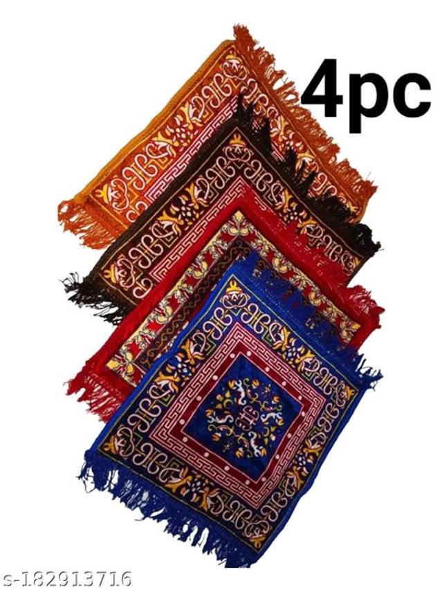 Cotton Pooja Mat (Multicolor, 19x19 inches) (Pack of 4)