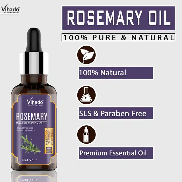 Vihado Rosemary & Grapeseed Essential Oils (Pack of 2, 15 ml)