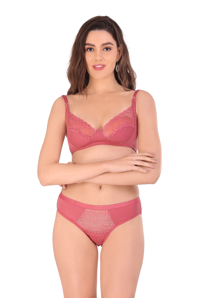 Cotton Blend Solid Non Padded Lingerie Set for Women (Multicolor, 30) (Pack of 2)