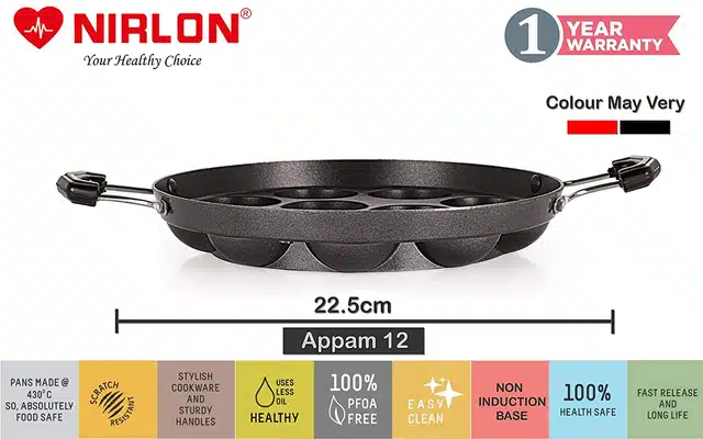 Aluminium Nonstick Kadhai with Tawa & Glass Lid Set (Red, Set of 3)