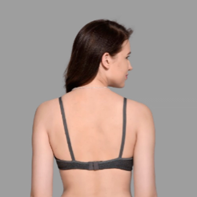 Cotton Blend Solid Lightly-Padded Bra for Women (Dark Grey, 28)