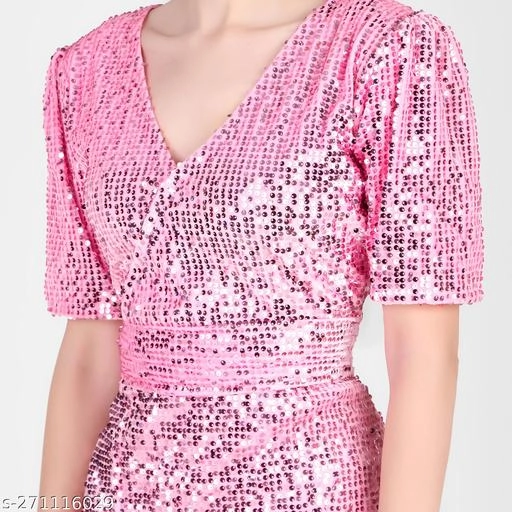 Velvet Embellished Dress for Women (Pink, XS)