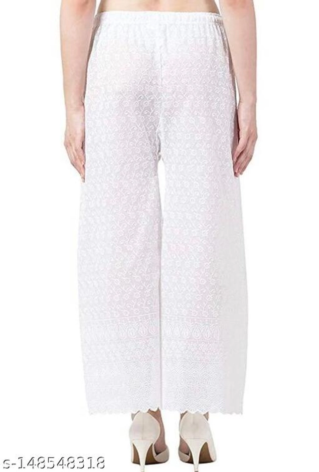 Cotton Blend Palazzos for Women (White, 30)