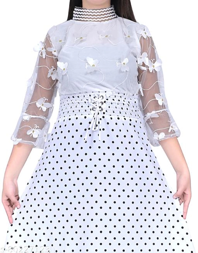 Crape Dress for Women (White, S)