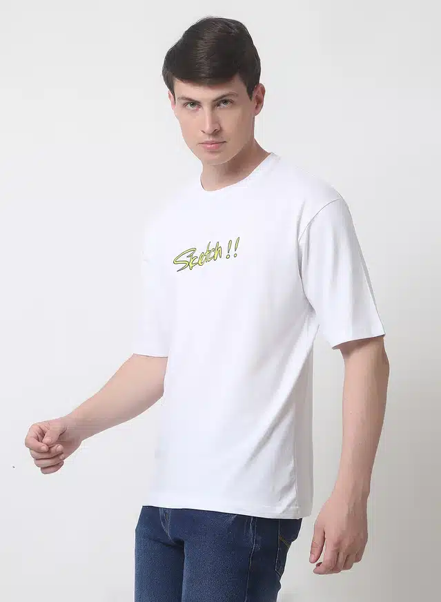 Half Sleeves Printed T-Shirt for Men (White, L)