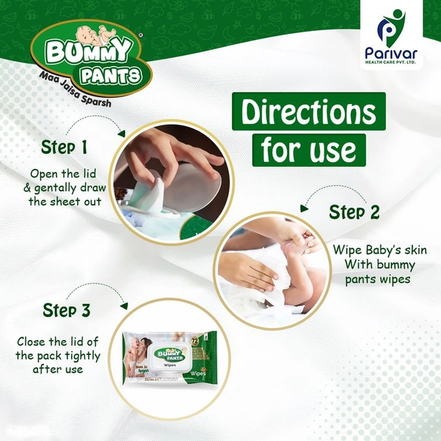 Bummy Pants Premium Fresh Baby Wipes for New Born Babies (72 Wipes)