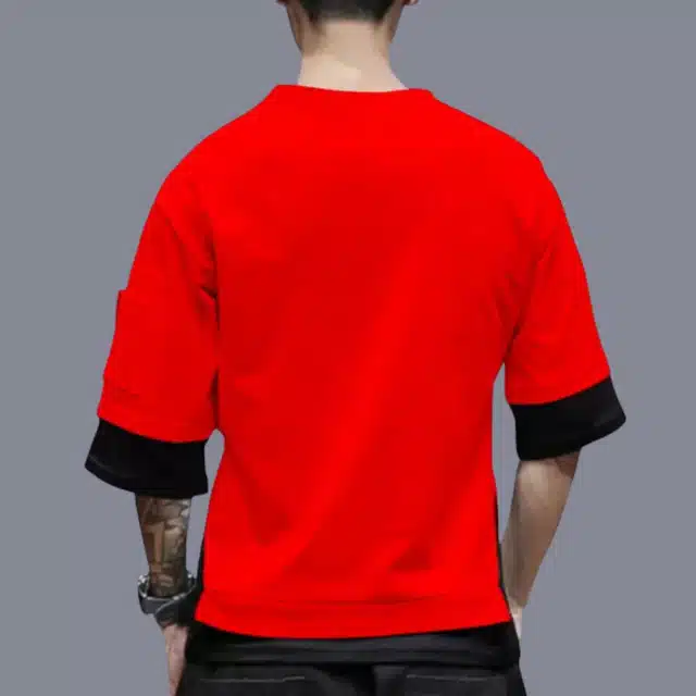 Half Sleeve Oversized T-Shirt for Men (Red, L)