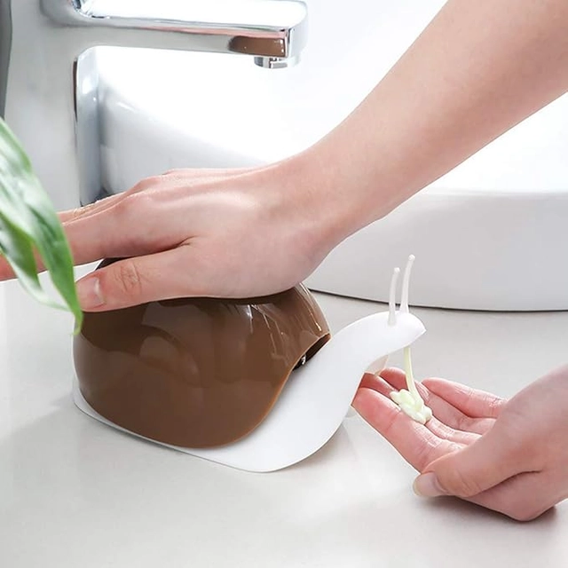 ABS Plastic Snail Shape Liquid Soap Dispenser (Brown & White, 120 ml)